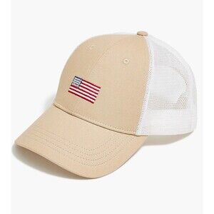 J.CREW American Flag Trucker Hat Tan White Embroidered One Size Unisex NWT